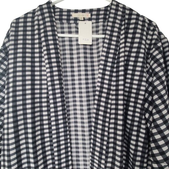 Anthropologie Le Lis NWT Women's Long Sleeve Kimono Robe gingham print Cover Up - Picture 4 of 8